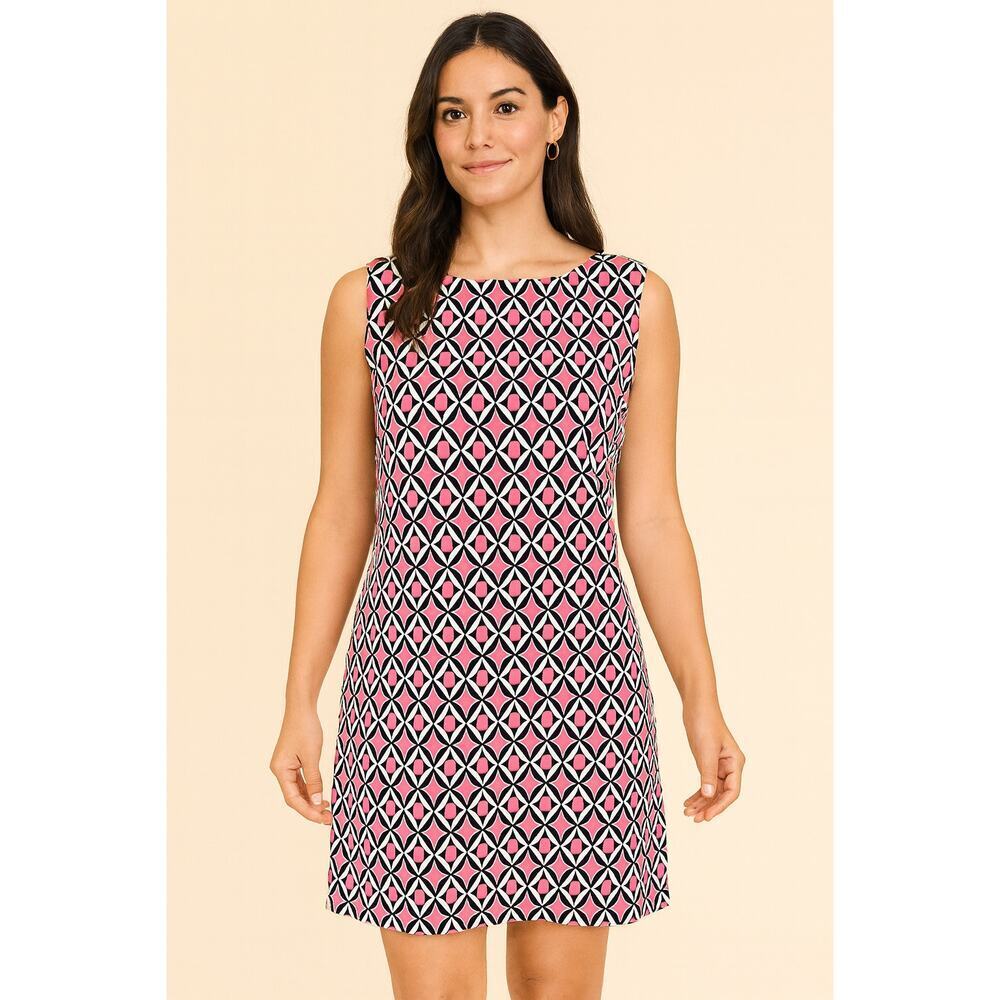 NWT ALXY sheath geometric hot pink dress stretch sz 12 L career casual fun NEW
